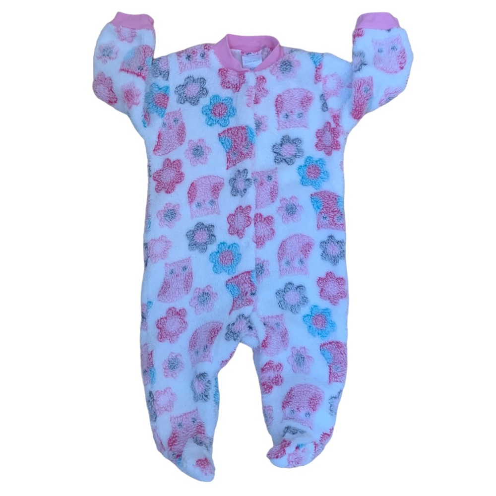Baby Gear Pink Flower Owl Fleece Footed Pajamas Onesie Size 0-3 M